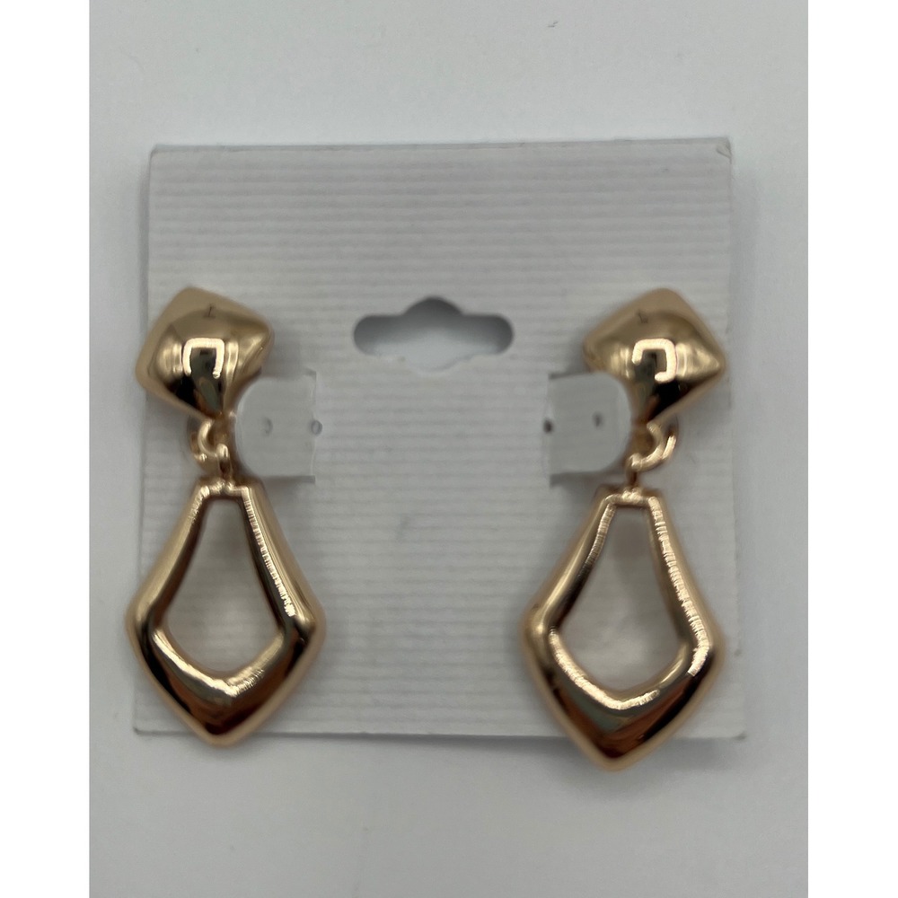 Gold Tone Geometric Door Knocker Clip On Earrings Vintage Style Jewelry